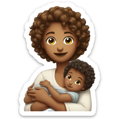 curly-haired girl with a 5 month old baby in her arms sticker