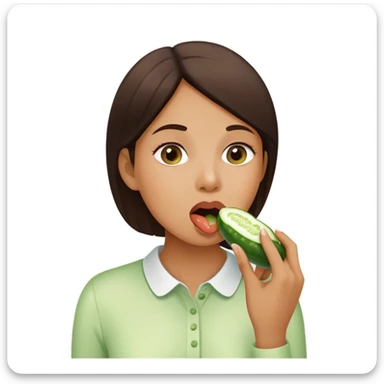 A woman puts a cucumber in her mouth and white saliva comes out of her mouth  sticker