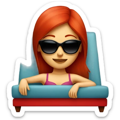 Red hair girl laying on a red Red chaise lounge with sunglasses on sticker