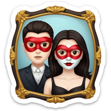 Man killer on mask in mirror behind woman sticker