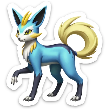 Feral Beautiful Pretty Badass Cool Colorful Painted Asian Graceful Majestic Cool Handsome Meloetta-Renamon-Luxray-Manectric-Cobalion-Vernid-fusion-hybrid-creature, full body  sticker