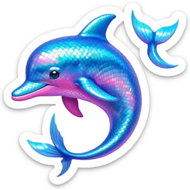 Emoji of a sparkly dolphin with blue and pink light aquamarine colours shells and mermaid vibes very 2000s mermaid aquatic aesthetic sticker