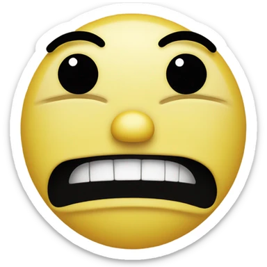 a yellow face emoji with horizontal black lines for eyes, a slightly agape black mouth shaped like an upside-down "u", and two eyebrows above the eyes, the left one flat, the right one arched in a curve, displaying a perplexed expression sticker