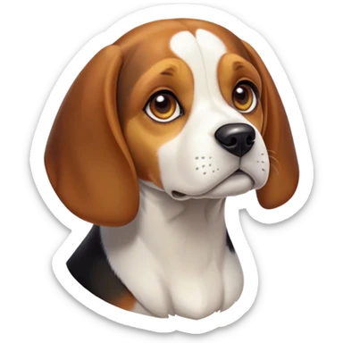 Cinematic Noble Tri-Color Beagle Portrait Emoji, Poised and regal, with a compact, sturdy build and a well-groomed coat of white, brown, and black, deep-set soulful hazel eyes, Simplified yet sharp and sophisticated features, highly detailed, glowing with a soft, dignified glow, high shine, intelligent and loyal, stylized with an air of strength, focused and attentive, soft glowing outline, capturing the essence of a watchful and confident companion, so majestic it feels as though it could step out of the screen with effortless authority! sticker
