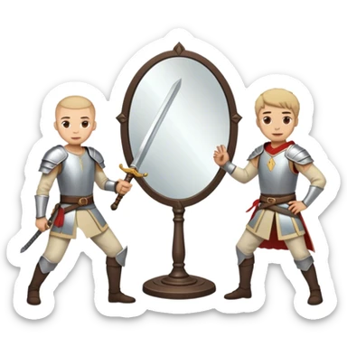 the sword on the floor and a mirror person sticker
