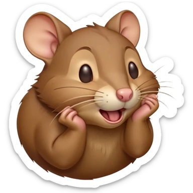 Cinematic Cute Yawning Brown Rat Portrait Emoji, Head tilted slightly with a dramatic, wide-open yawn, showcasing a soft, sleek brown coat with tiny drooping ears and half-closed eyes in drowsy contentment, Simplified yet irresistibly adorable features, highly detailed, glowing with a soft, cozy glow, high shine, relaxed yet expressive, stylized with a dash of urban charm, soft glowing outline, capturing the essence of a sleepy yet affectionate rat that seems ready to stretch out for a nap! sticker
