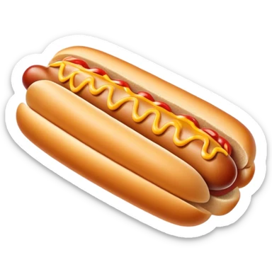 Cinematic classic hot dog, nestled in a soft toasted bun, drizzled with mustard and ketchup, juicy and flavorful, warm golden tones, ultra-detailed and mouthwatering. sticker