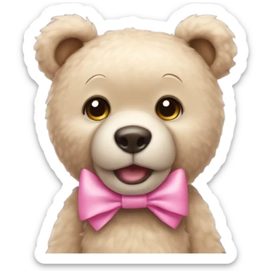 Light Beige teddy bear eyes wearing a pink bow on its right ear sticker