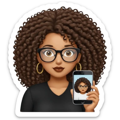 A mixed girl with rectangle glasses, the girl is wearing a black shirt, the girl has brown curly big hair and the girl has big boobs  sticker