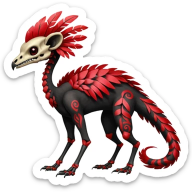 Rare black and red realistic dark edgy tropical tribal patterned feathery skeletal badass epic handsome gorgeous aesthetic colorful vibrant Vernid-Trico-species-Fakemon-creature by LiLaiRa, 4 legs, 1 tail, random markings, (full body) sticker