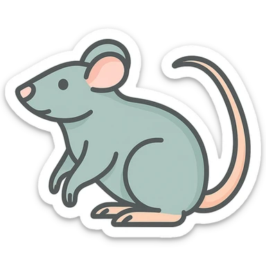 Create an icon-color-outlined style illustration of a rat as the symbol of the year according to Feng Shui, in a Chinese Eastern style. Use thin, clean contours and soft rounded shapes. Apply a pastel palette with colors #98B5BC, #B5B3C1, #C9A3C9, #E4C0CA, #F7DCD1, #F7C0AA. Include detailed shadows and highlights with soft lighting. The background should be transparent. The style should be less cute and without decorative elements. The silhouette and appearance should match the provided reference. sticker