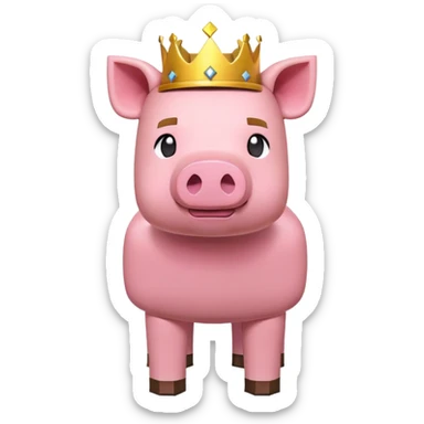 Minecraft pig full body pink blocky animal with square head wearing a crown sticker