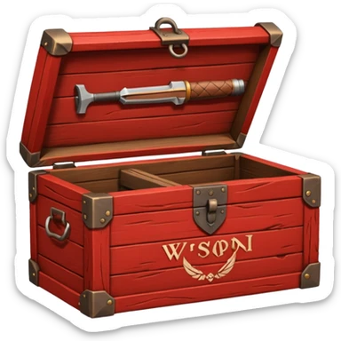 generate a very realistic wooden box with a red weapon inscription sticker