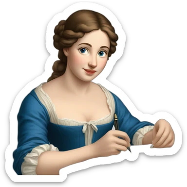 The folk french woman writing, blue eyes, blue eyes,brown hair, 18th century sticker