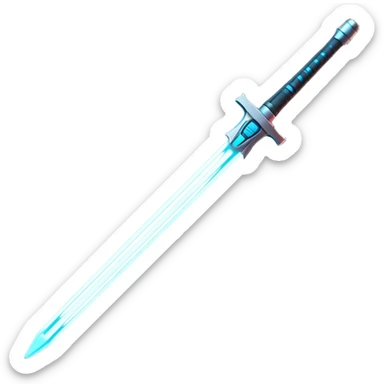 Clash of Clans aesthetic: Cinematic heroic light sabre Emoji, rendered in a 3D vector-style similar to standard emojis with minimal shading and bold, simplified shapes. A compact, vibrant energy blade with a neon-hued, glowing edge and futuristic hilt, softly glowing with a radiant cosmic charm. Simplified yet unmistakably iconic, highly detailed and consistent, glowing with a soft pulsating brilliance and high shine. Stylized with a touch of interstellar elegance and a soft glowing outline, capturing the essence of a legendary energy blade with a friendly, playful manner! sticker
