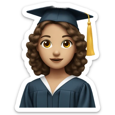 brunette girl with fair skin and big doll brown eyes wearing a graduation cap sticker