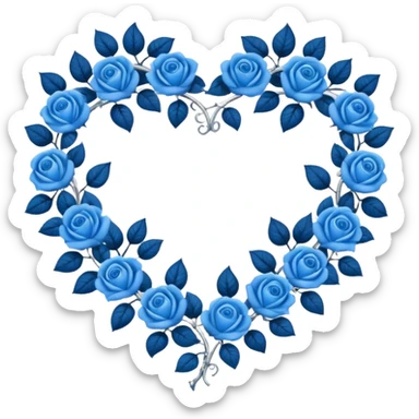 heart shape silver vine with blue roses border sticker