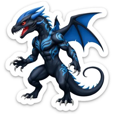 Black and Blue Venom-Stitch-Zekrom-Salandit-fusion, full body, tribal markings  sticker