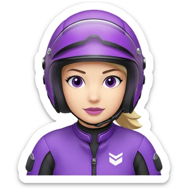 Créer un emoji copiable sur mon système iOS avec une moto mt07 noir mate / violet plus foncé que tu as et iridescent. le style de la mt07 doit être en sport. Avec pilote dessus visière violet bulle de la moto violet aussi. Avec fond arrière  violet  sticker