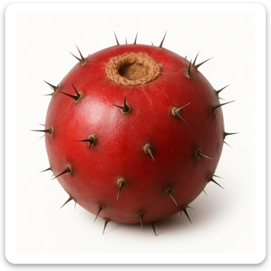 realistic red round fruit from the Stenocereus genus with short cactus spikes, isolated on white background sticker