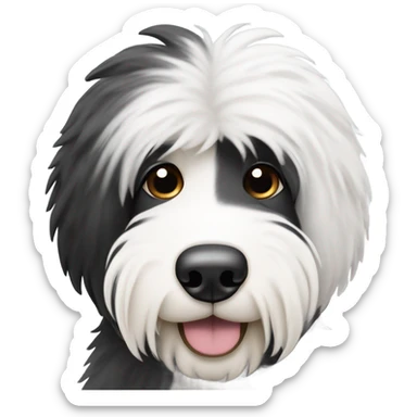 Old English sheepdog with a half and half face like a black (right side) and white (left side) cookie sticker