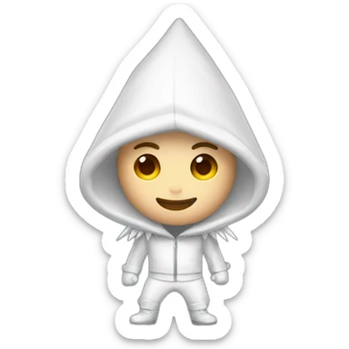 White Man celebrating with a white outfit on and a white spiked hood sticker