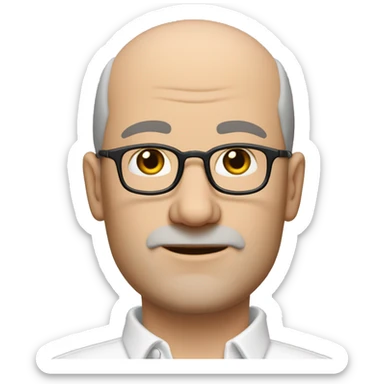 white 45-year-old man, slightly round face. very short hairs, almost shaved, a small central crest. hairline is slightly receding, sparse hair around the temples. brown eyes unshaven, small stubble beard. Wears round shaped glasses. A white collar shirt   sticker