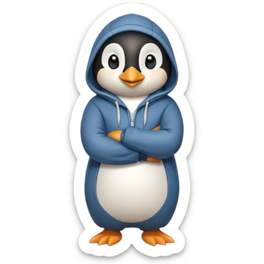 friendly anthropomorphised penguin in a hoodie and jeans standing with arms folded, smiling sticker