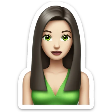 Brunette bombshell supermodel girl with long straight hair, pale skin, pink lips and green eyes sticker