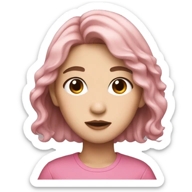 Pink themed k-pop girl with brown hair sticker
