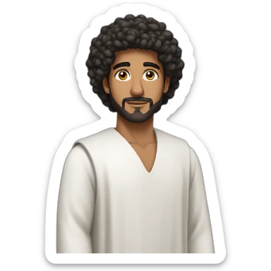 Arab man with brown skin and Afro wearing white Arab gown with black vest. Looking away into the horizon sticker