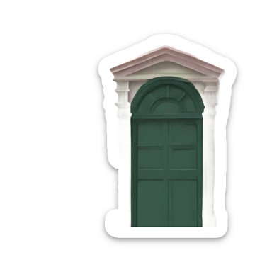 light pink 19th century building with dark green window frames and light blue door and moss green window shutters sticker
