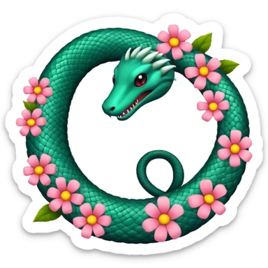 ouroboros serpent made of flowers sticker