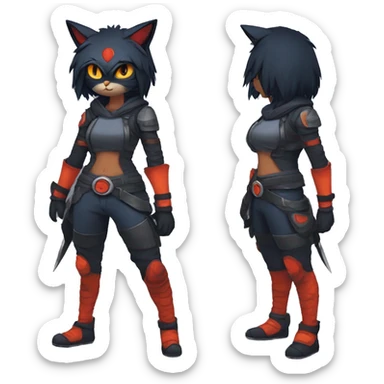 Edgy Shy Anthro Warrior cool pretty dark Litten-Pokémon-cat-fursona-animal techwear sticker