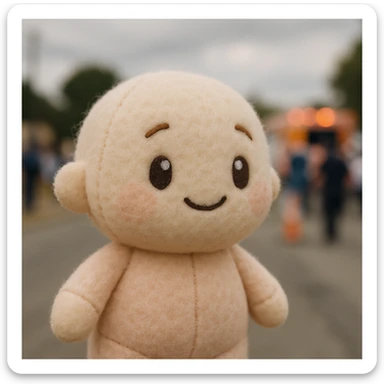small soft plush character with gentle expression, rounded features, pastel colors sticker