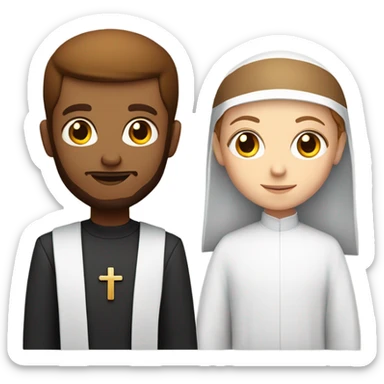 a young caucasian priest with a reddish beard and an african american nun side by side sticker