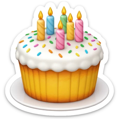 3D iPhone style emoji of a cake, round and fluffy, decorated with icing and sprinkles, isolated on white background, soft shadows, high detail, playful and cute. sticker