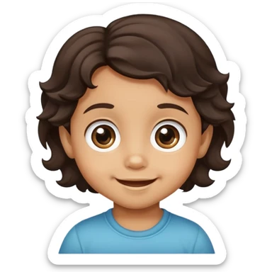 smiling toddler face with big eyes, medium skin tone, and dark wavy hair sticker