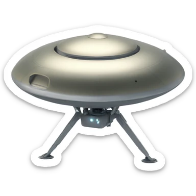 UFO-shaped drone, saucer shape with metallic surface sticker