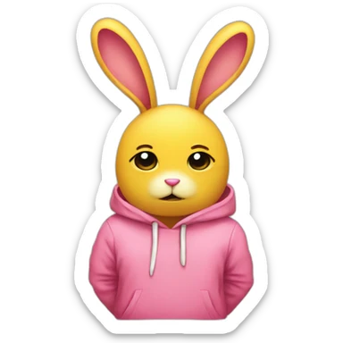 Sad Pink rabbit, wears yellow teeshirt sticker
