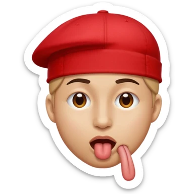 I want an emoji with a face with its tongue sticking out to the side and also with one eye closed to the side and also with a red cap.  sticker