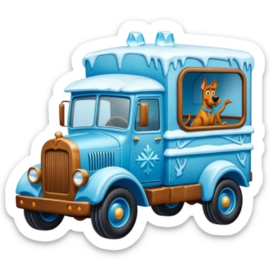 The Flintstones shiny crushed-dark-ice-blue crystal frozen Scooby Doo 1912 antique long-wheelbase cab over off-road low rider moving truck  sticker
