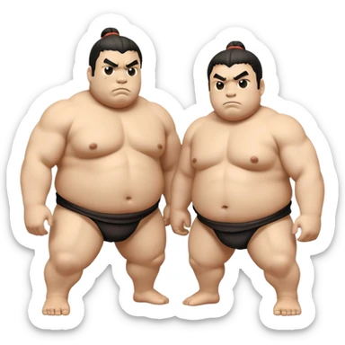Cinematic Realistic Sumo Wrestling Emoji, depicted as an intense sumo match featuring powerful wrestlers in traditional mawashi, rendered with rich textures and dynamic dramatic lighting that captures the raw intensity of the sport. sticker