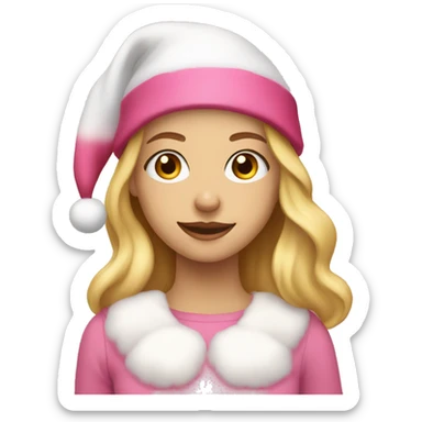 Teen girl with blonde hair and hazel eyes wearing a pink Santa hat  sticker
