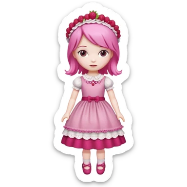 Isolated detaile illustration incredibly raspberry torte doll figurine full body with pink hair and a raspberry hairband sticker