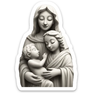 a stone statue of mary and child sticker