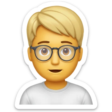 Erstell mir ein emoji von einer gut aussehenden Person. Diese sollte Männlich, ohne Bart mit Brille, guter Frisur und jung sein. Er soll sehr intelligent wirken, noch dazu sollte man sein T-shirt oder Hoodie sehen. sticker