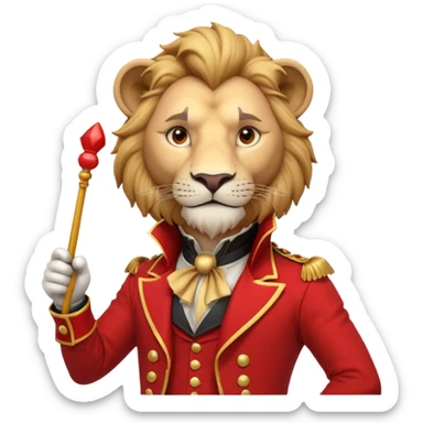 circus lion tamer portrait, head and shoulders only, red ringmaster jacket collar, confident strong look, whip handle visible, 3D cartoon, mobile game icon style, clean background, no text, no watermark
 sticker