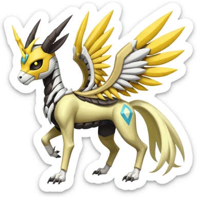 Colorful Skeletal masked armored Meloetta-Manectric-Solgaleo-Raikou-Pokémon-Digimon-Fakémon-fusion-hybrid-creature, full body sticker
