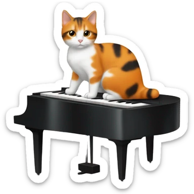 Orange and black with a small amount of white Tortoiseshell cat playing piano  sticker
